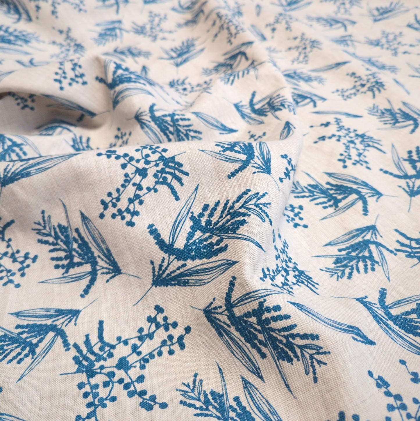 Linen Fabric - Mixed Wattle in Sea Blue