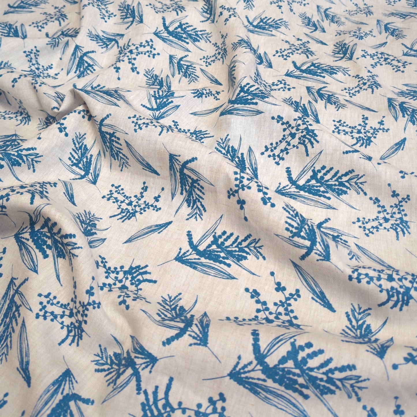 Linen Fabric - Mixed Wattle in Sea Blue