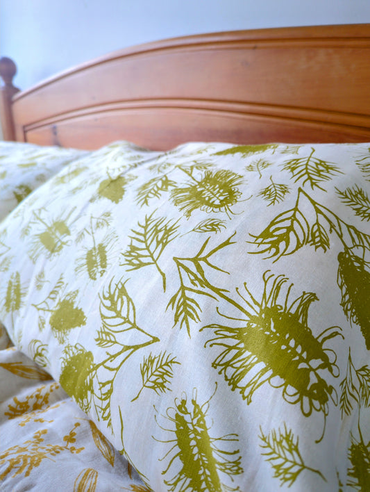 Pillowcases Featuring Grevilleas in Olive Oil