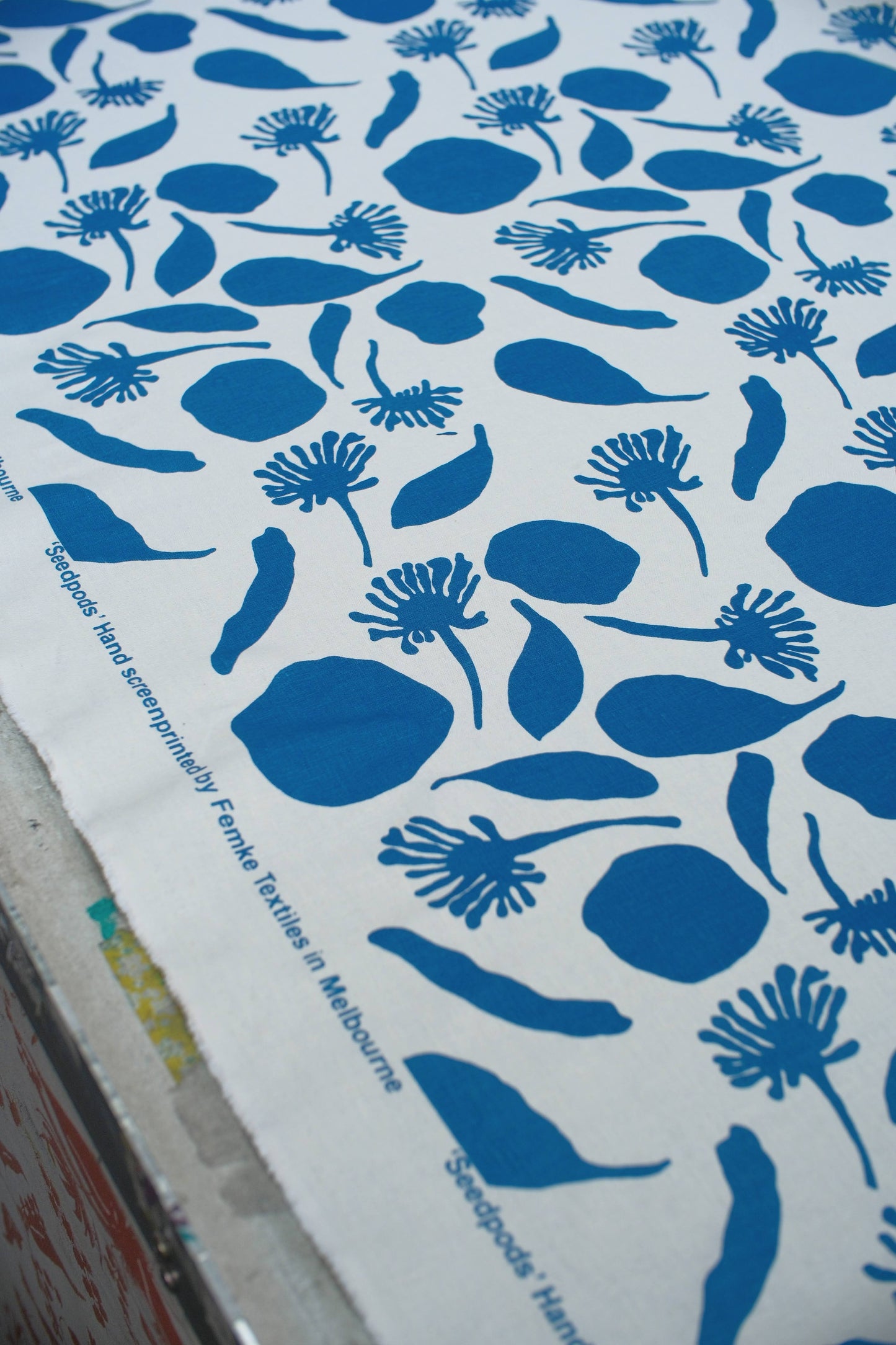 Organic Cotton and Hemp Featuring Seedpods in Sea Blue