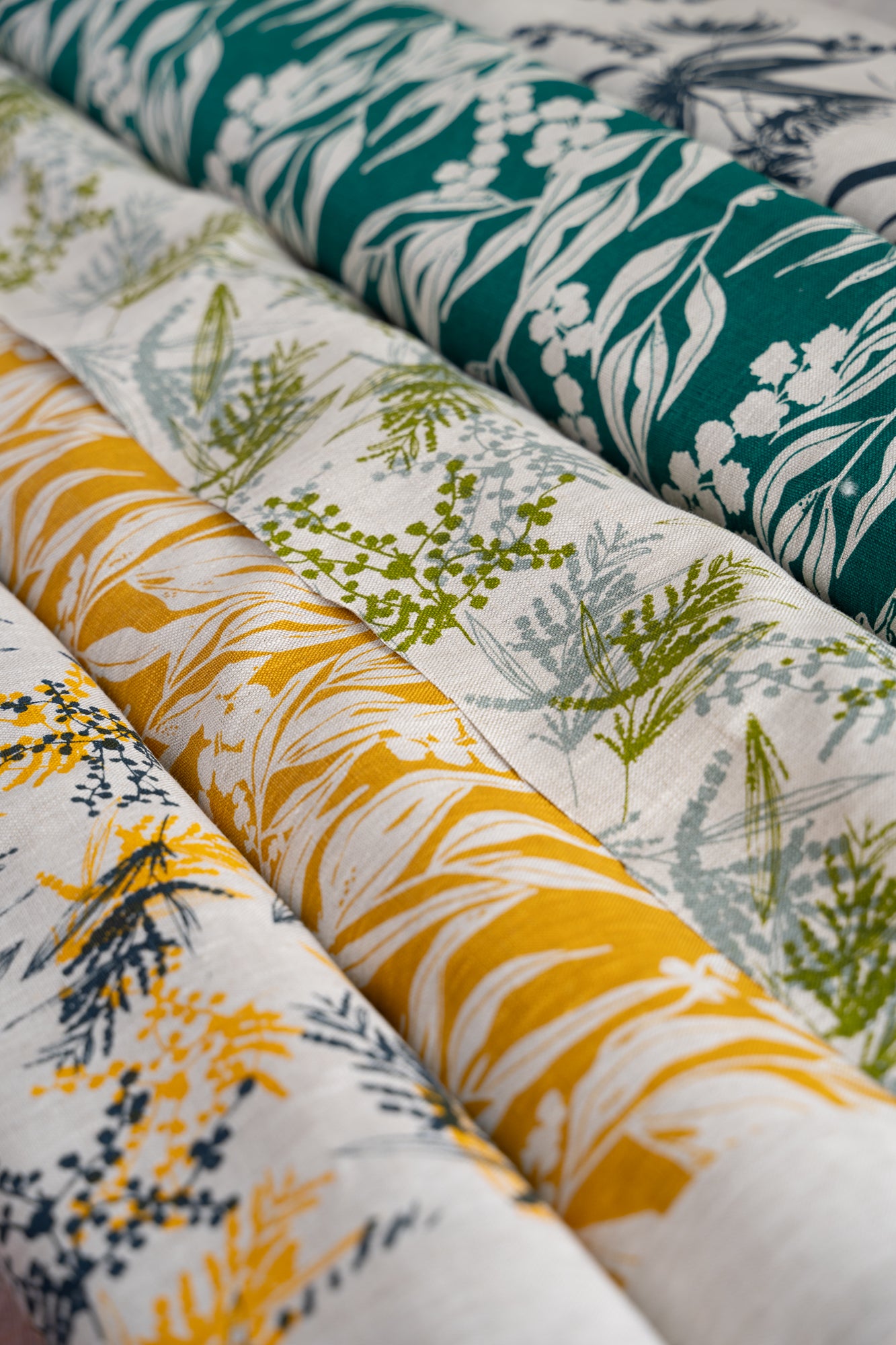 Linen Fabric - Mixed Wattle in Storm and Moss