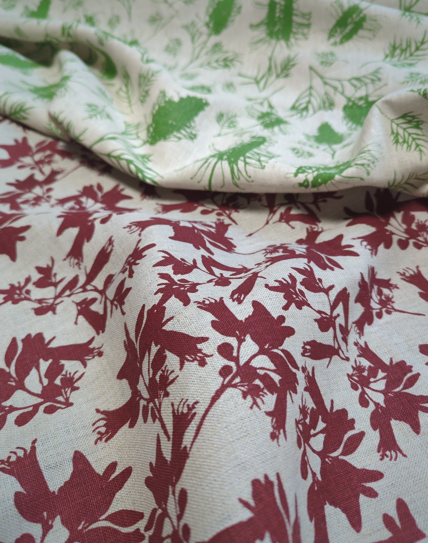 Linen Fabric - Hand Screen printed Correas - Native Fuchsia in Pepper Berry