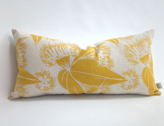 Long Linen Cushion Cover Featuring Flying Gumnuts - on Sale!