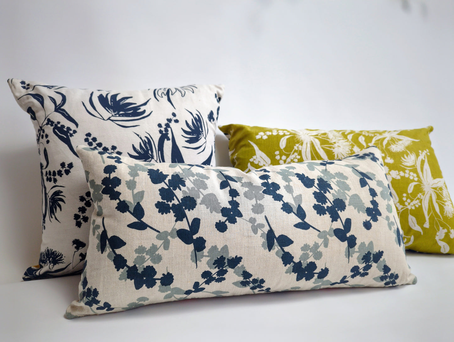 Long Linen Cushion Cover Featuring Seedpods and Wattle Sprigs - on Sale!