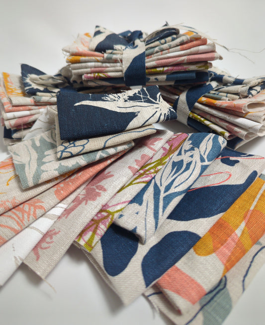 Fabric Bundles - Hand screen printed - blues and pinks