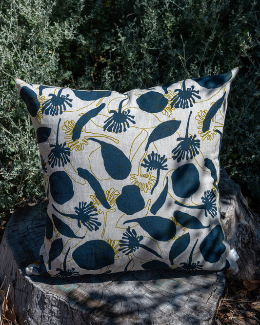 Linen Cushion Cover Featuring Desert Lime Leaves and Seedpods