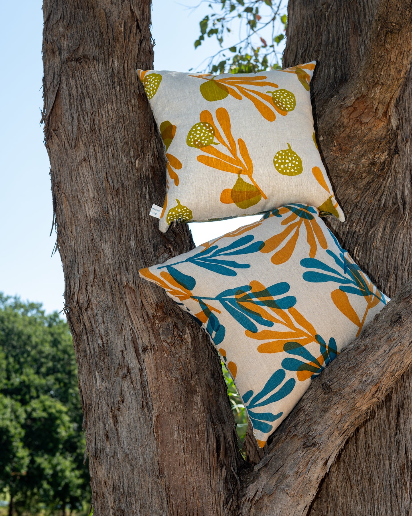 Linen Cushion Cover Featuring Desert Lime Leaves and Seedpods
