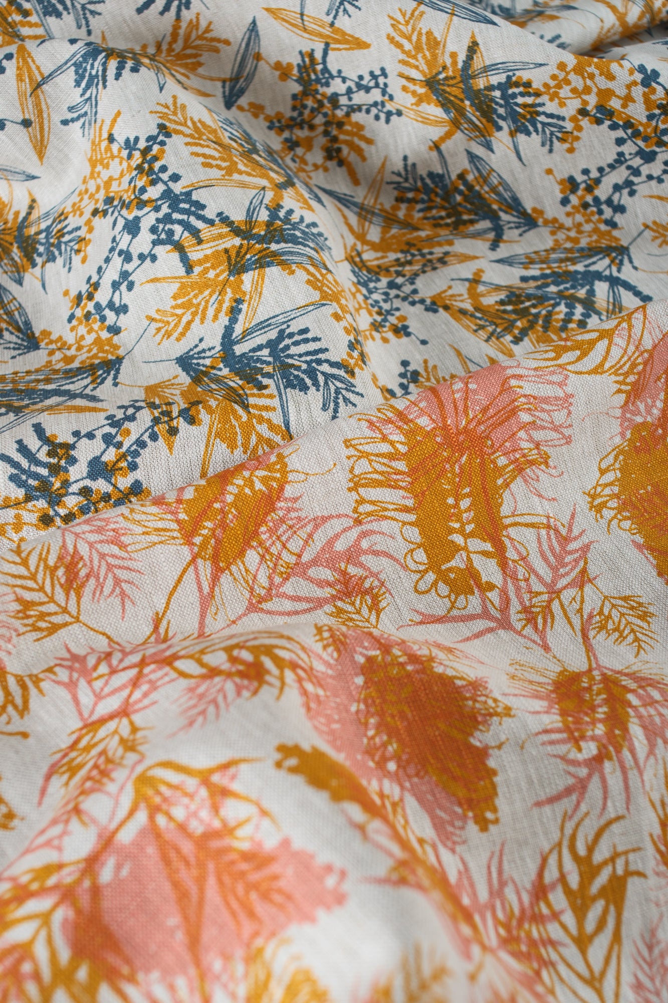 Linen Fabric - Mixed Wattle in Slate and Tumeric