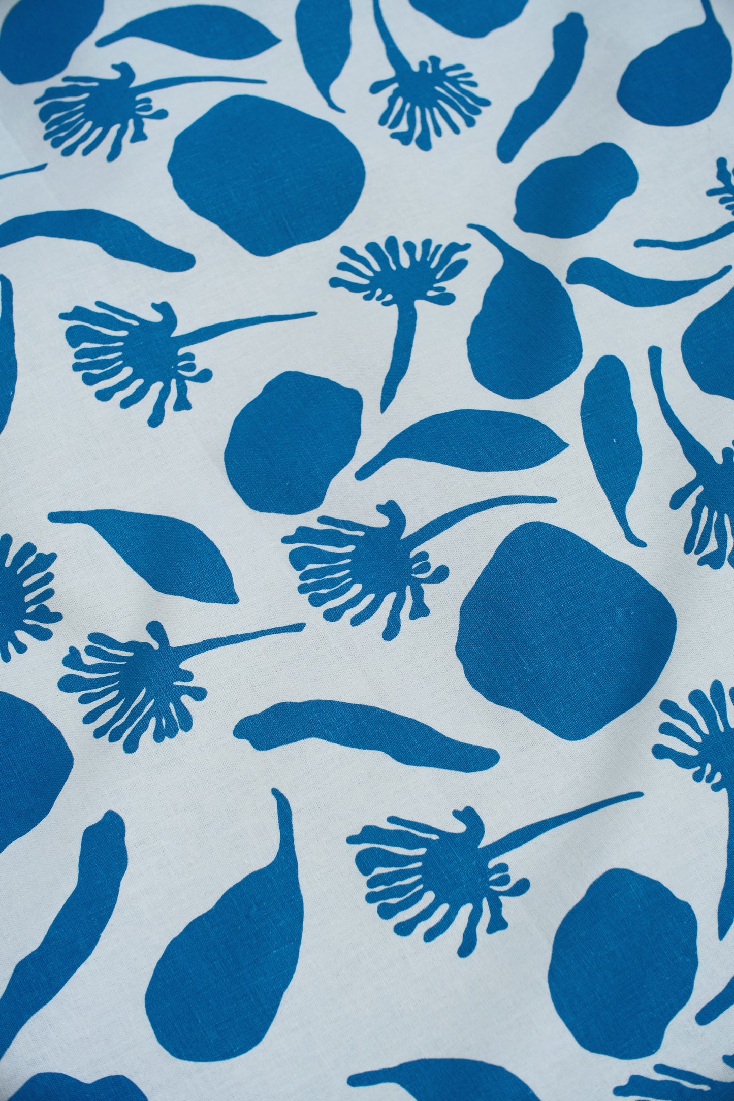 Organic Cotton and Hemp Featuring Seedpods in Sea Blue
