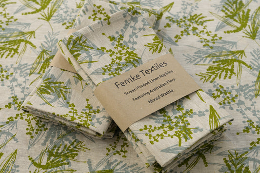 Linen Fabric - Mixed Wattle in Storm and Moss