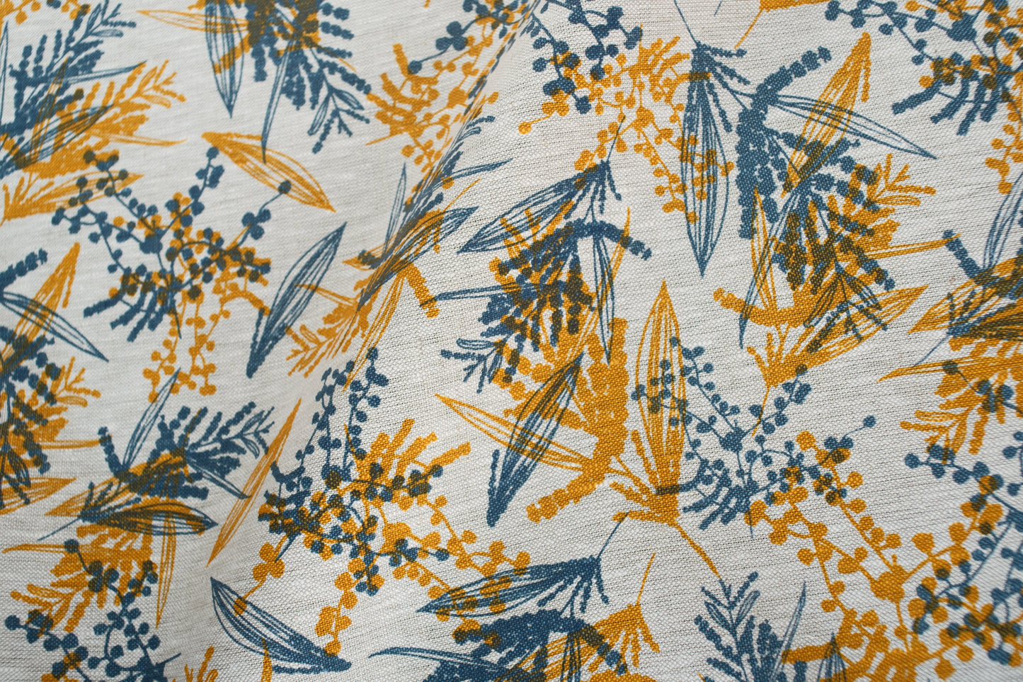 Linen Fabric - Mixed Wattle in Slate and Tumeric