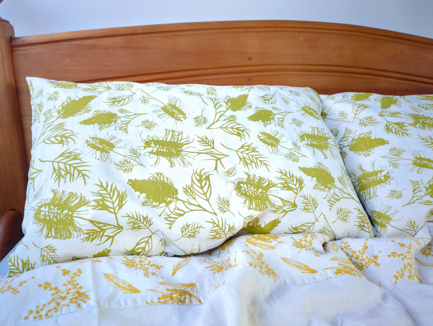 Pillowcases Featuring Grevilleas in Olive Oil