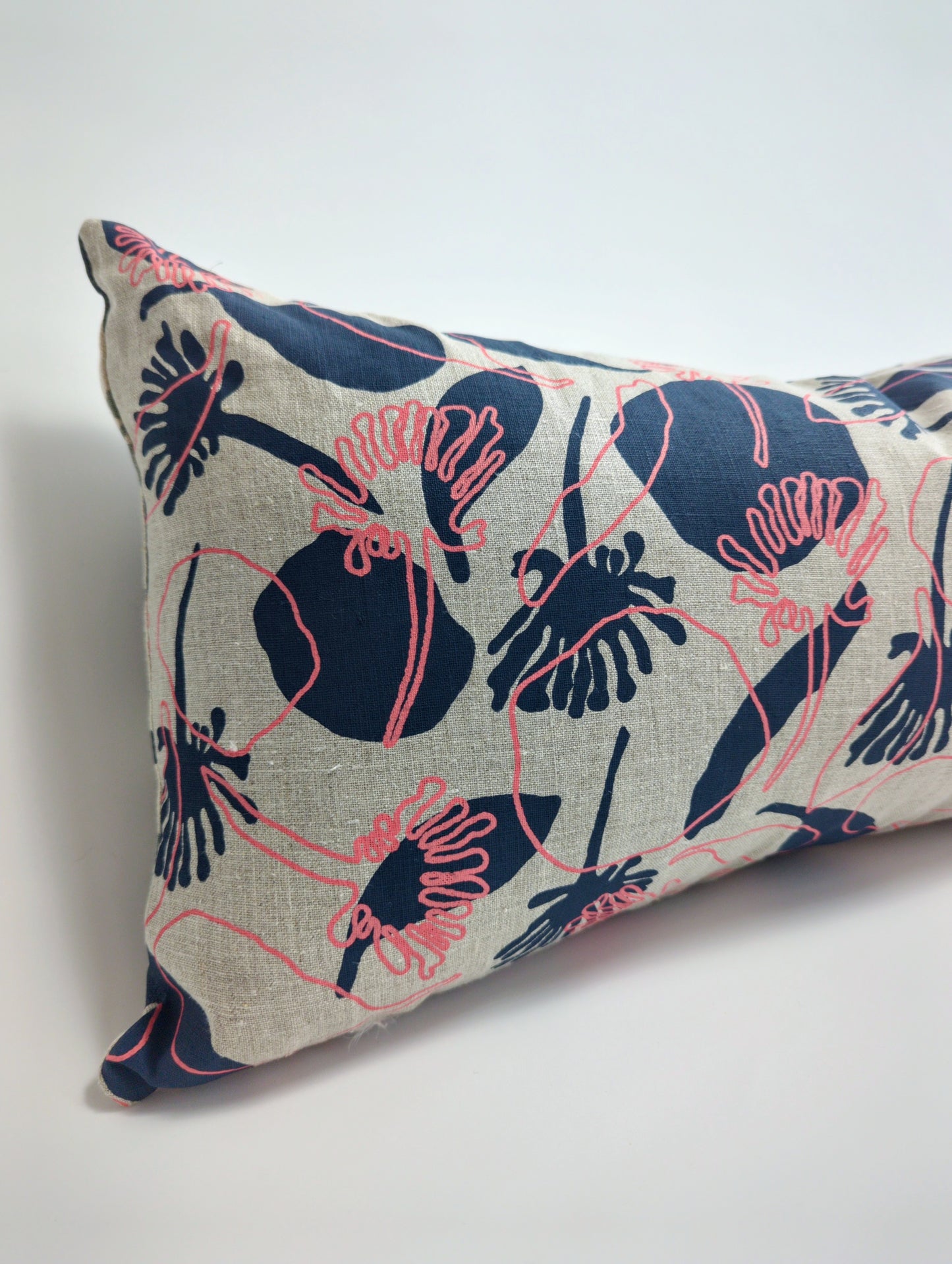 Long Linen Cushion Cover Featuring Seedpods and Wattle Sprigs - on Sale!