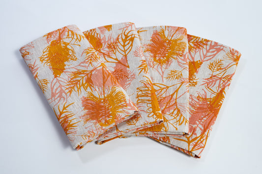 Linen Napkins Set of Four - Grevilleas