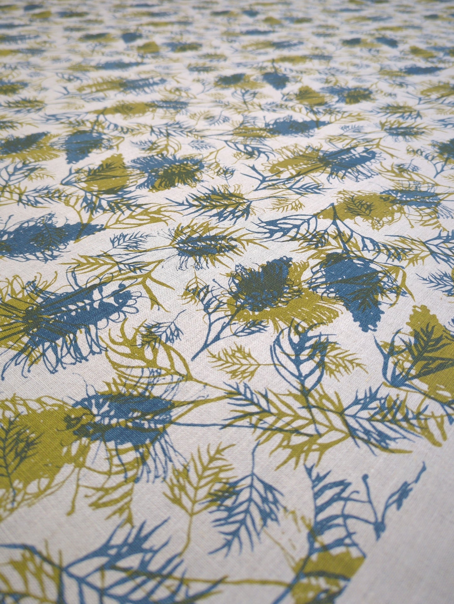 Linen Fabric - Grevilleas in Olive Oil and Slate