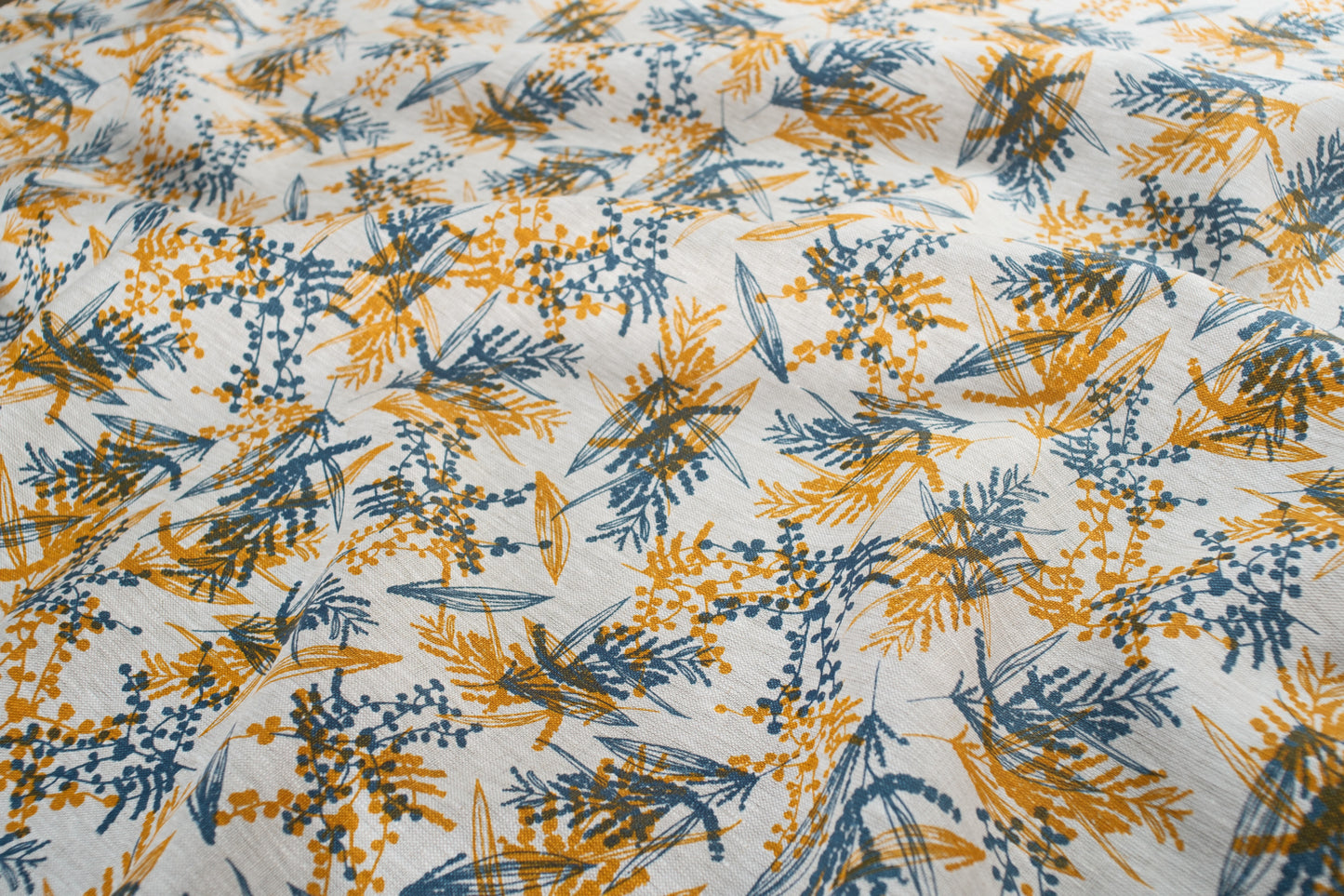 Linen Fabric - Mixed Wattle in Slate and Tumeric