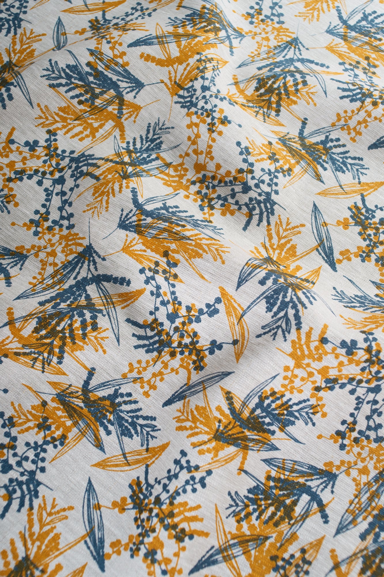 Linen Fabric - Mixed Wattle in Slate and Tumeric