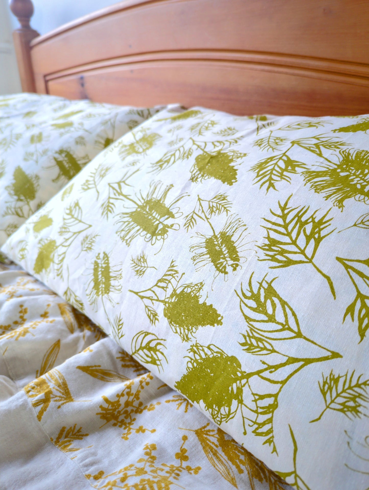 Pillowcases Featuring Grevilleas in Olive Oil