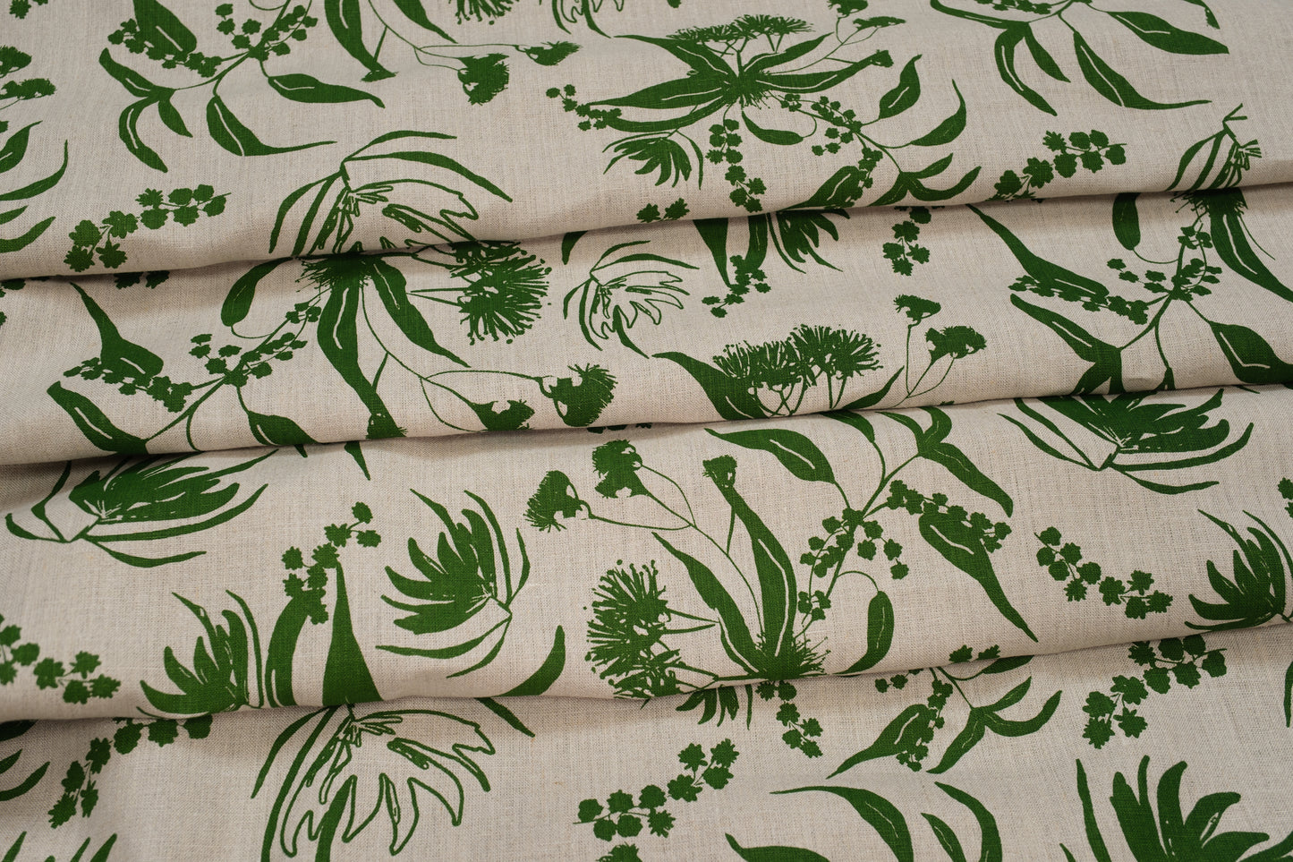Flax linen hand screenprinted with Local Forage in Envy. Designed and Printed in Melbourne by Femke Textiles