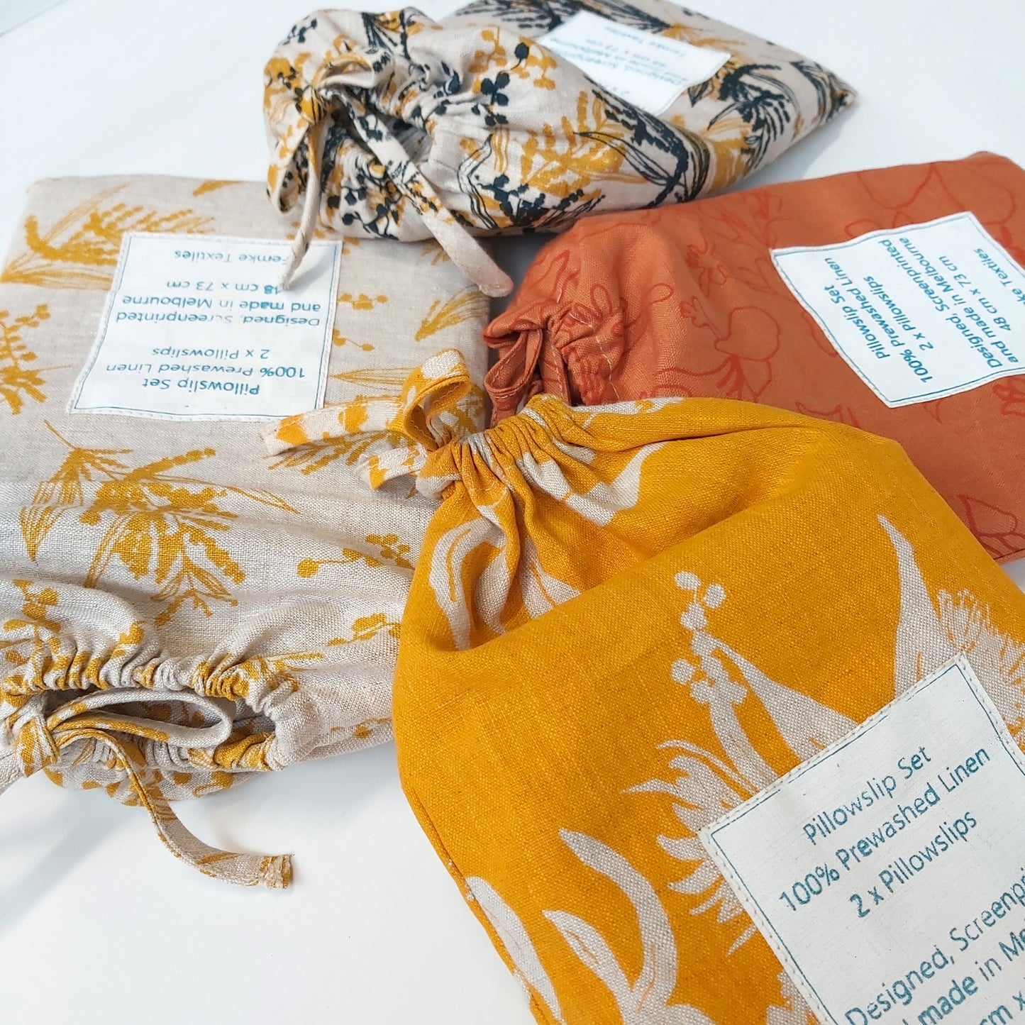 Pillowcases Featuring Mixed Wattle in Indigo and Mustard