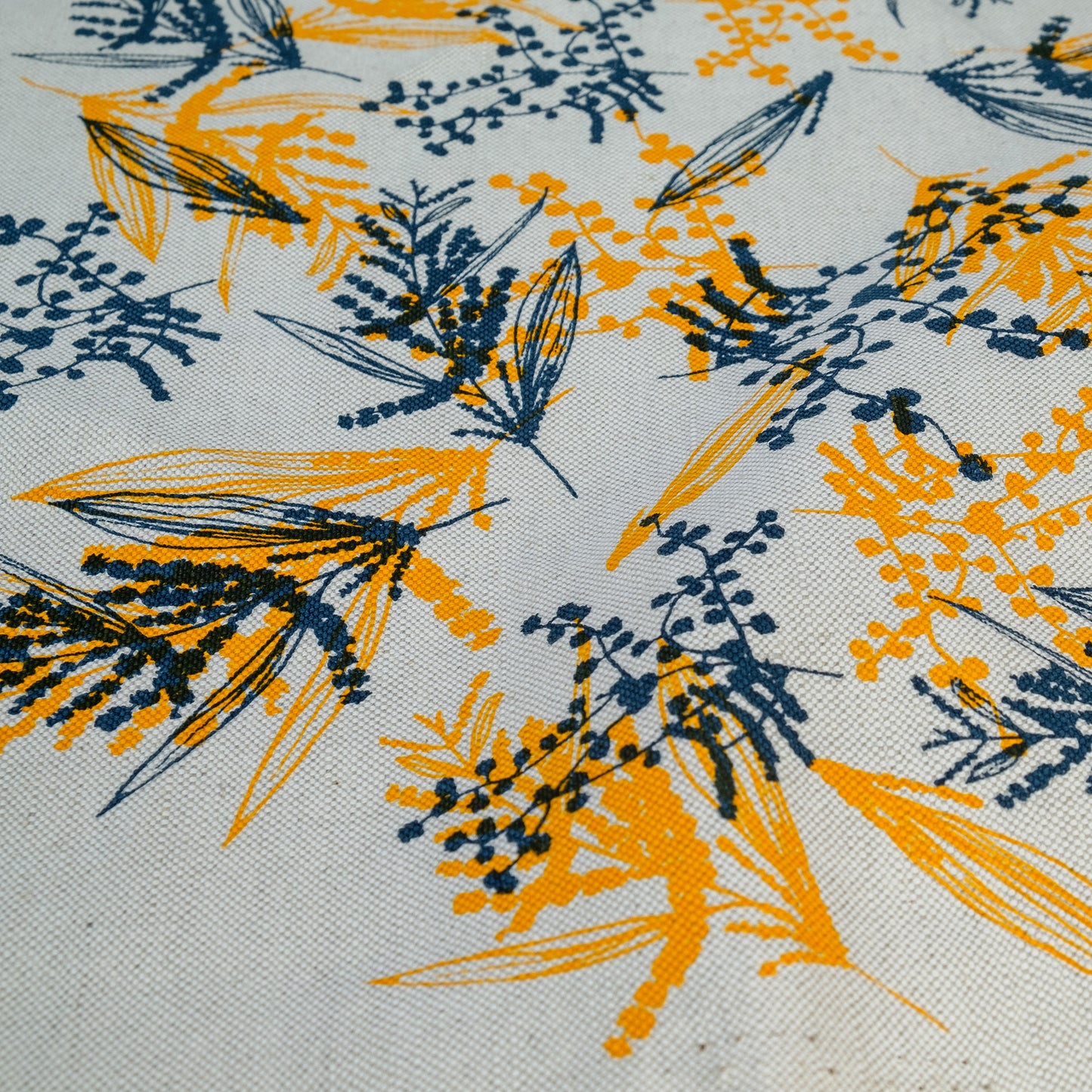 Mixed Wattle in Indigo and Wattle Yellow - Heavier Weight Linen/Cotton