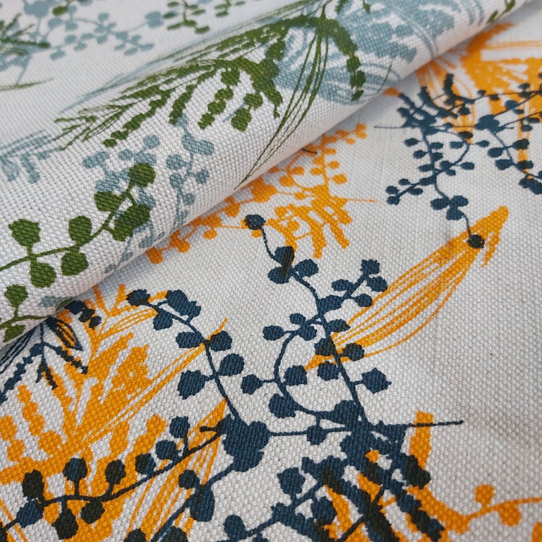 Mixed Wattle in Indigo and Wattle Yellow - Heavier Weight Linen/Cotton