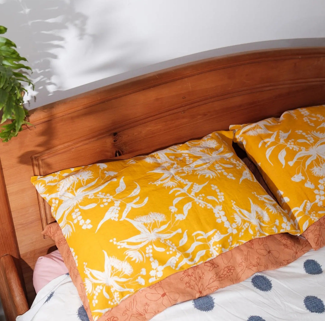 Light-weight Fabric - Forager's Delight in Wattle Yellow or Mixed Wattle in indigo and wattle yellow
