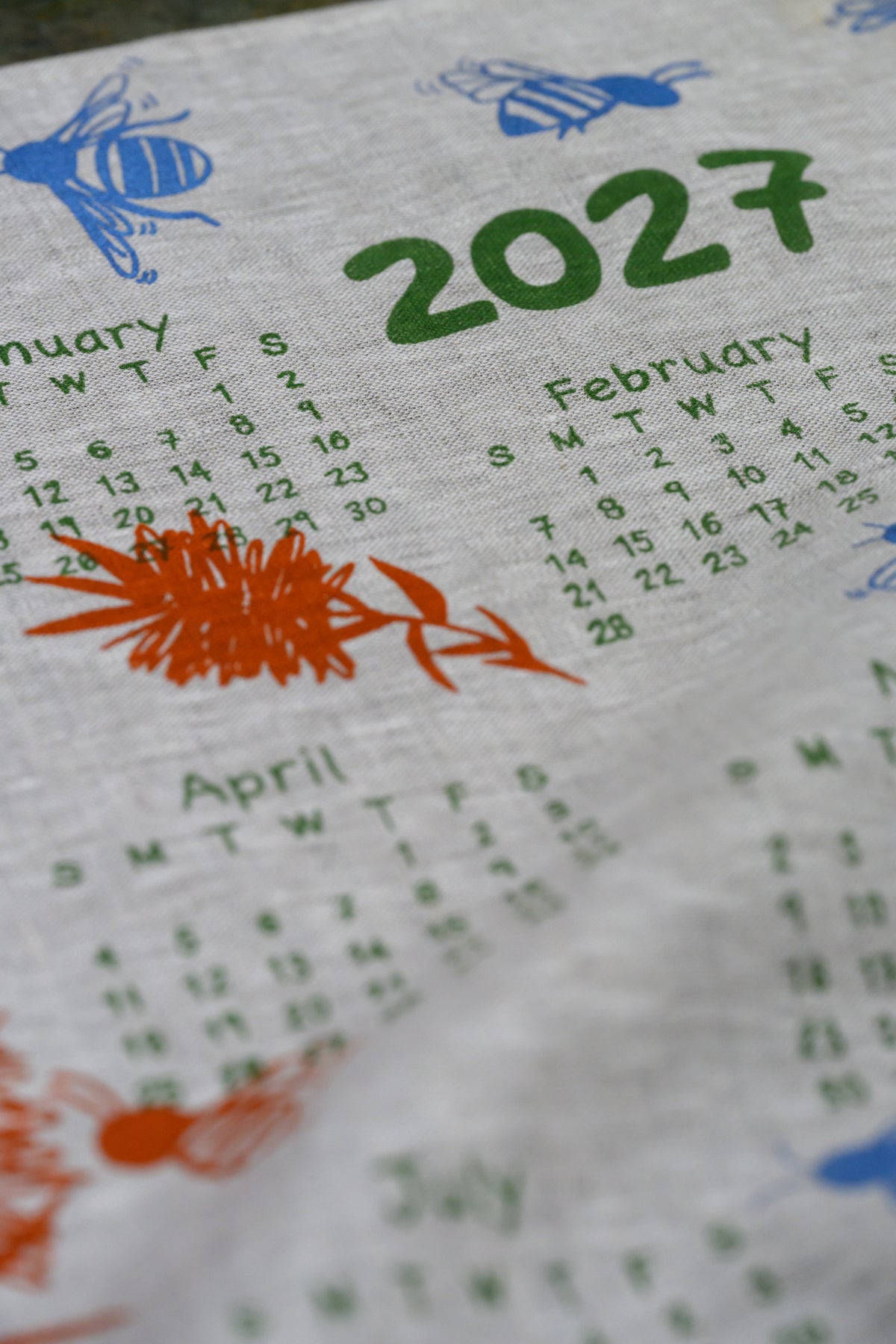 2027 Screen printed Linen Calendar Tea Towel - PRE ORDER