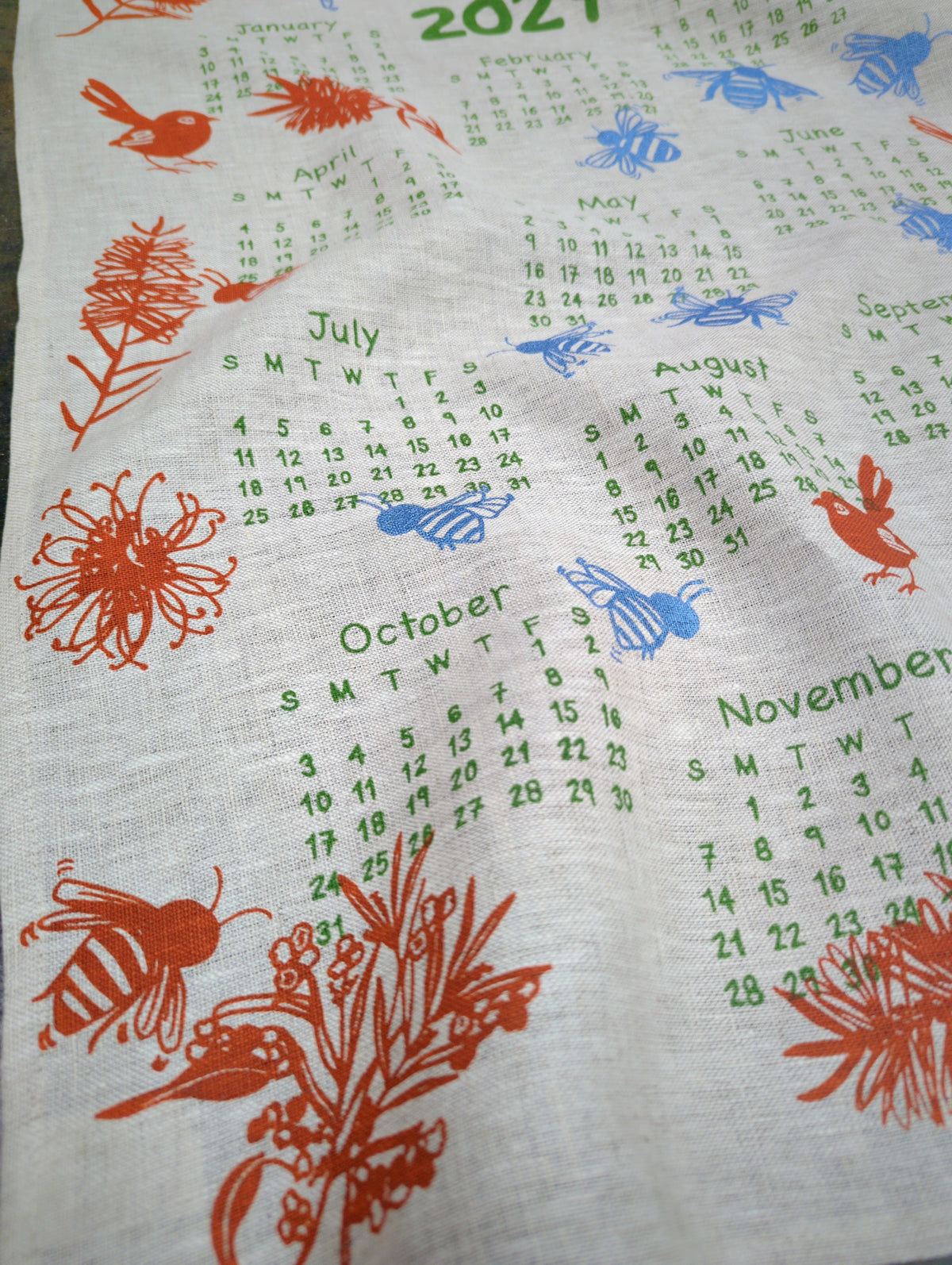 2027 Screen printed Linen Calendar Tea Towel - PRE ORDER