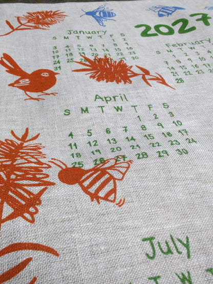 2027 Screen printed Linen Calendar Tea Towel - PRE ORDER