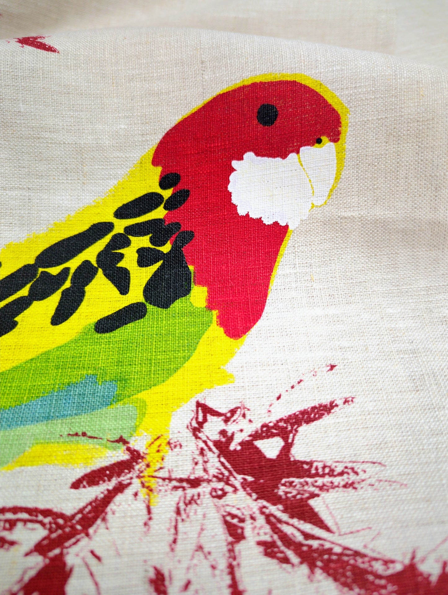 Linen Tea Towel – Hand Printed Eastern Rosella