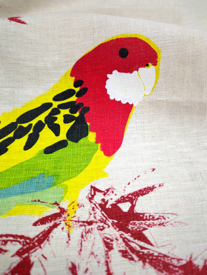 Linen Tea Towel – Hand Printed Eastern Rosella