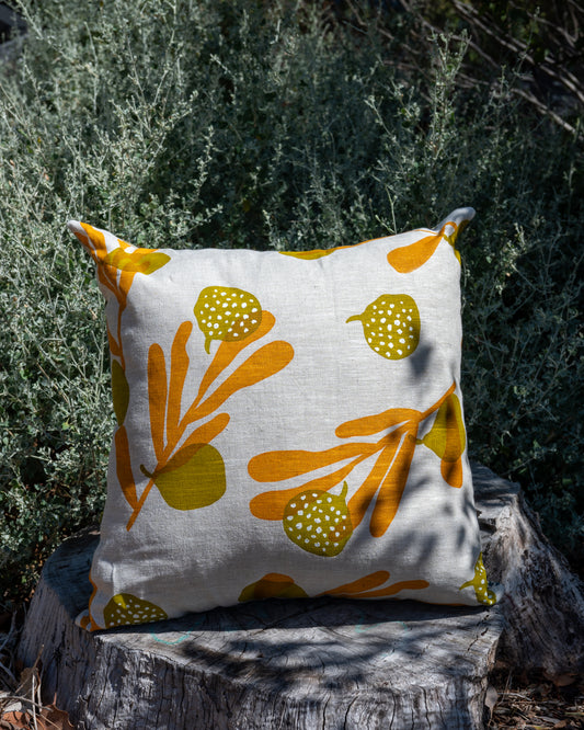 Linen Cushion Cover Featuring Desert Limes and Grevilleas