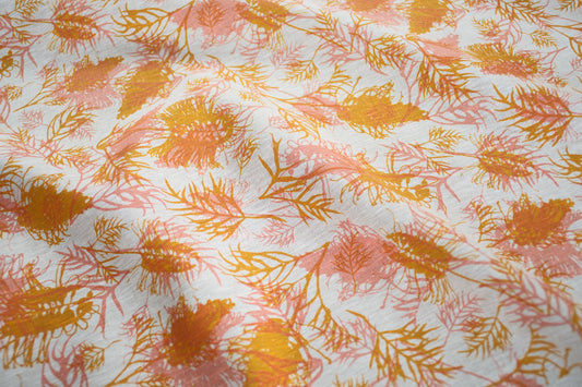 Linen Fabric - Grevilleas in Melon and Tumeric