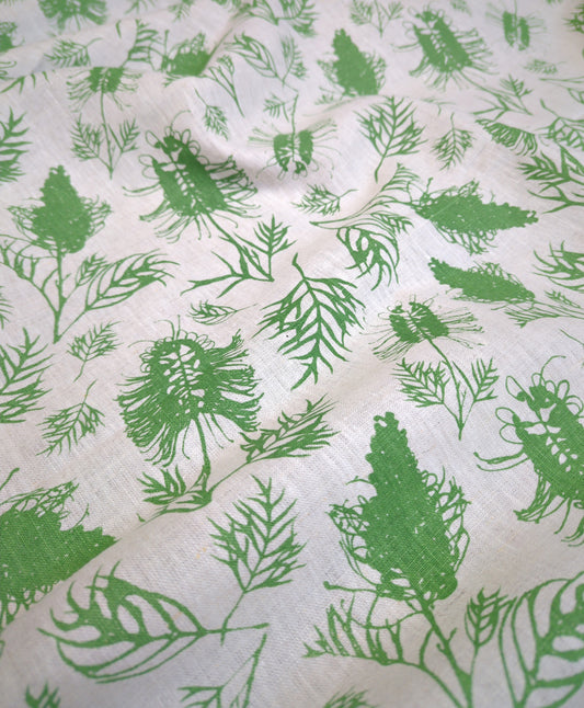 Linen Fabric - Hand Screen printed Grevilleas in Bush Mint