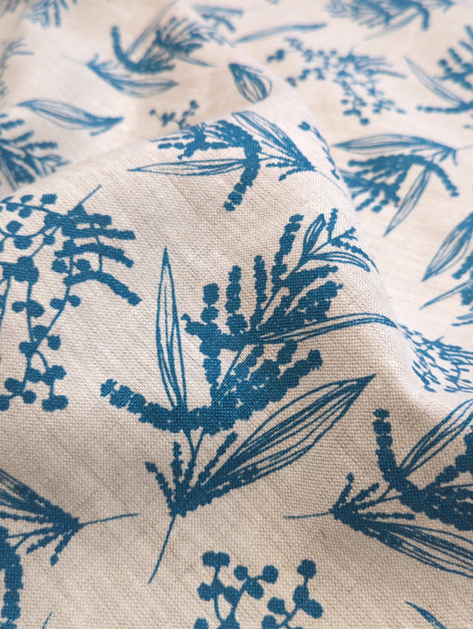Linen Fabric - Mixed Wattle in Sea Blue