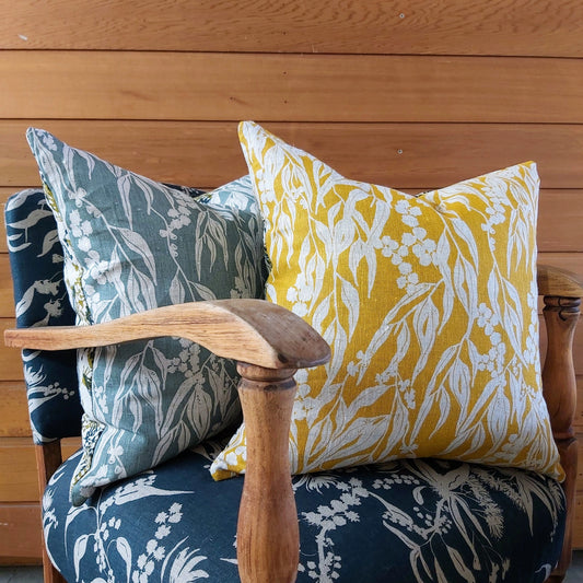 Linen Cushion Cover Featuring Nuts about Wattle and Mixed Wattle