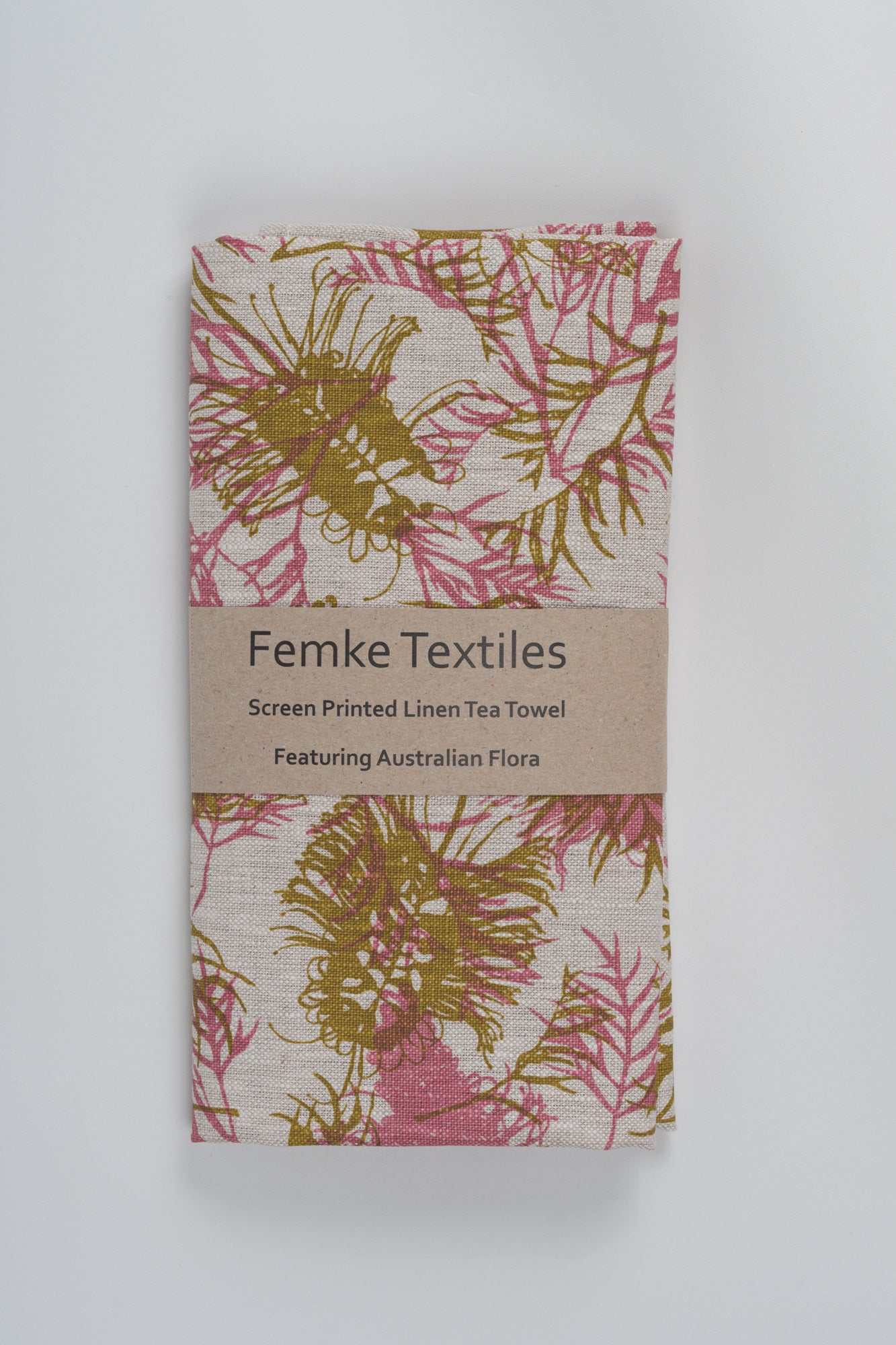 Linen Tea Towel – Hand Printed Grevillea Design
