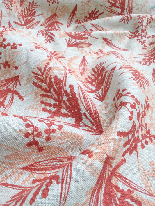 Linen Fabric - Mixed Wattle in Peach and Guava