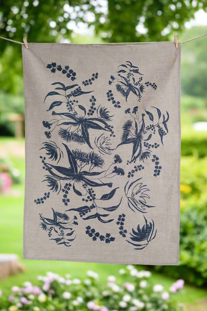 Linen Tea Towel - Screen Printed Local Forage