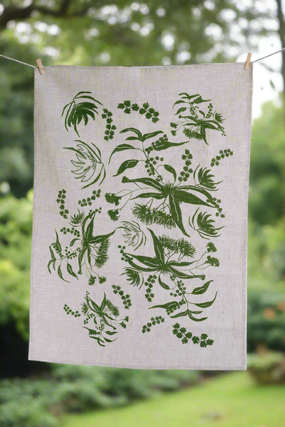 Linen Tea Towel - Screen Printed Local Forage