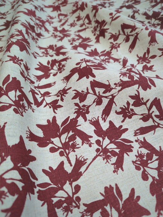 Linen Fabric - Hand Screen printed Correas - Native Fuchsia in Pepper Berry