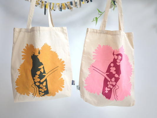 Cotton Tote featuring cockatoo print - on Sale!