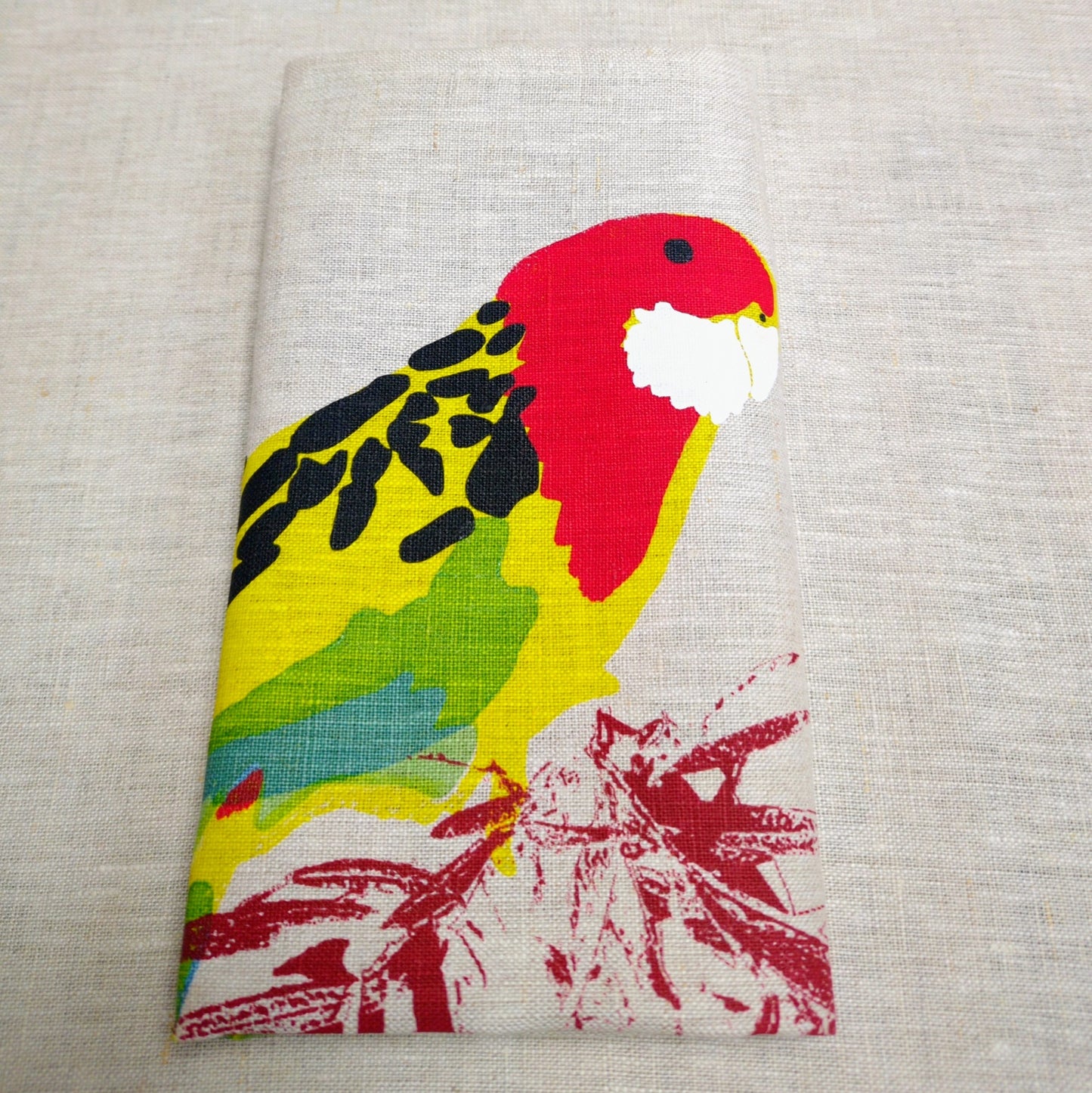 Linen Tea Towel – Hand Printed Eastern Rosella