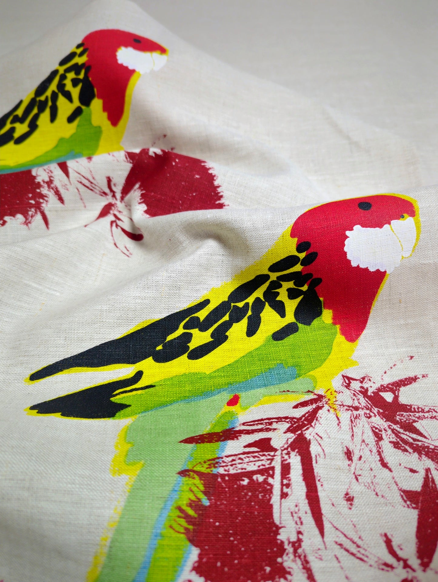 Linen Tea Towel – Hand Printed Eastern Rosella