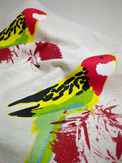 Linen Tea Towel – Hand Printed Eastern Rosella