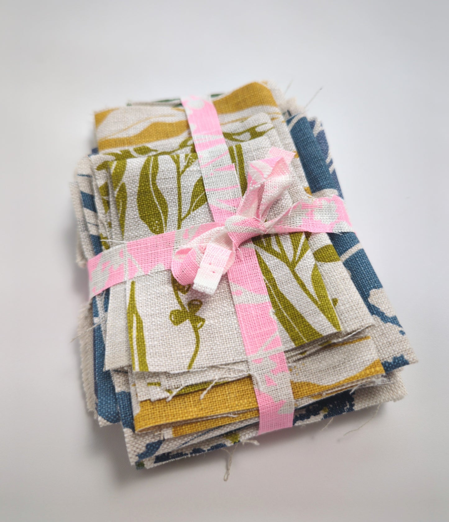 Fabric Bundles - Hand screen printed - Greens blues and mustard