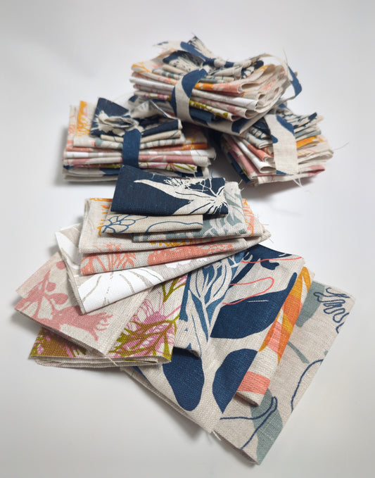 Fabric Bundles - Hand screen printed - blues and pinks