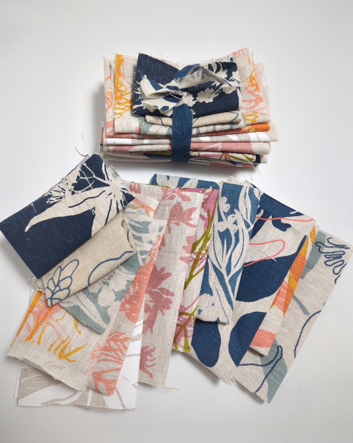 Fabric Bundles - Hand screen printed - blues and pinks