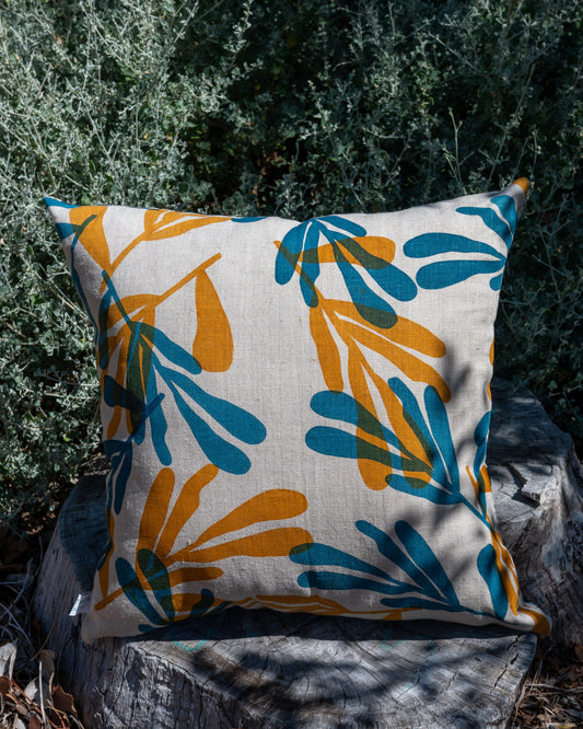 Linen Cushion Cover Featuring Desert Lime Leaves and Seedpods